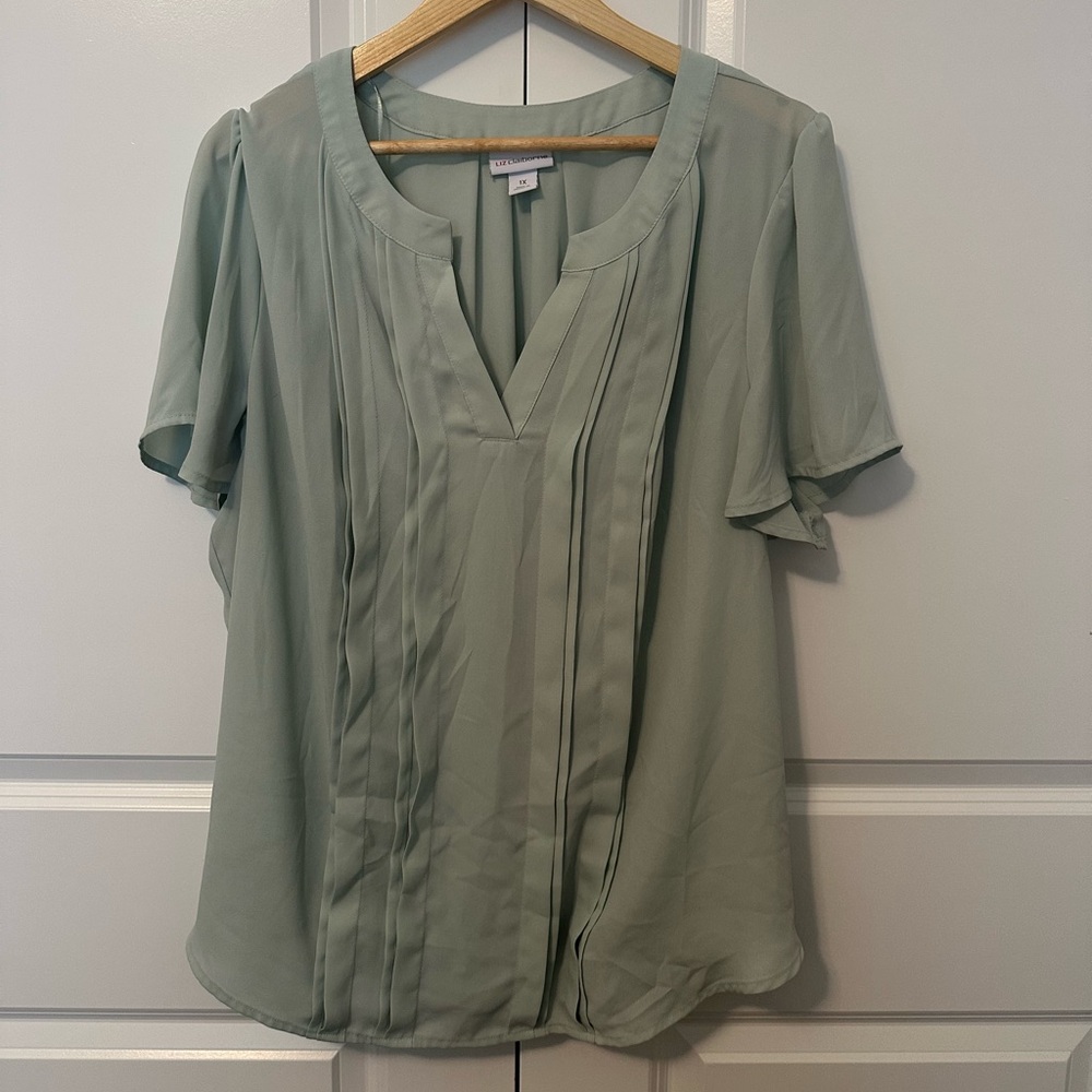 Liz Claiborne Short-Sleeve Mint Green Blouse - 1X